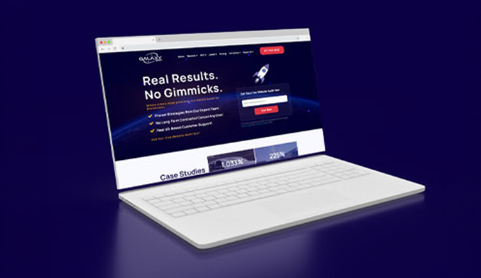 Laptop displaying the Galaxy SEO website